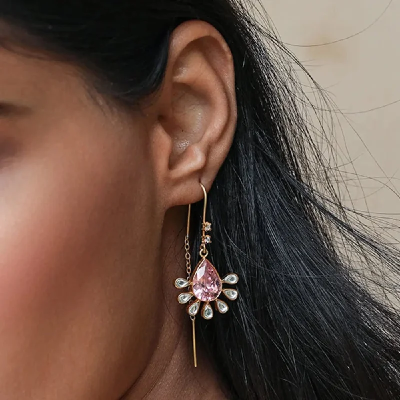 stylish earrings for women -Silver Gulabo Princess Sui Dhaga Earring