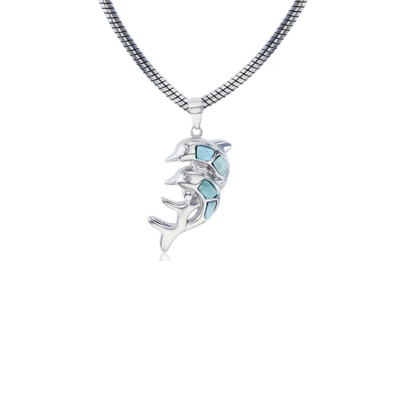 summer necklaces for women -Larimar Dolphin Round Snake Necklace (Silver)