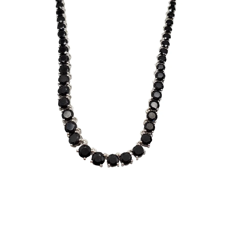 luxury diamond necklaces for women -Tennis Black CZ Necklace (Silver)