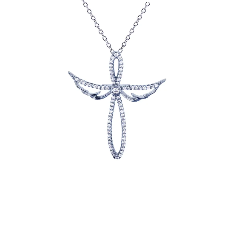 holiday necklaces for women -Cross with Angel Necklace (Silver)