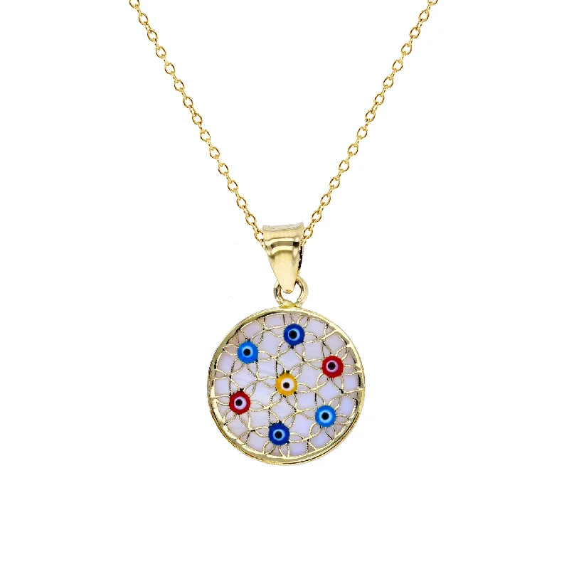 cute necklaces for women -Enameled-Evil Eye Medallion Fancy Necklace (14K)