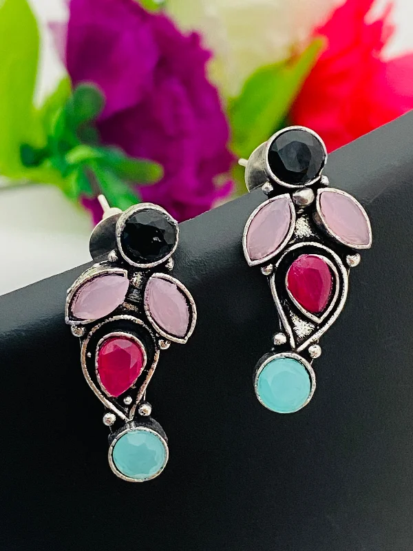 classic earrings for women -Charming Multicolor Designer Silver Oxidized Earrings For Women