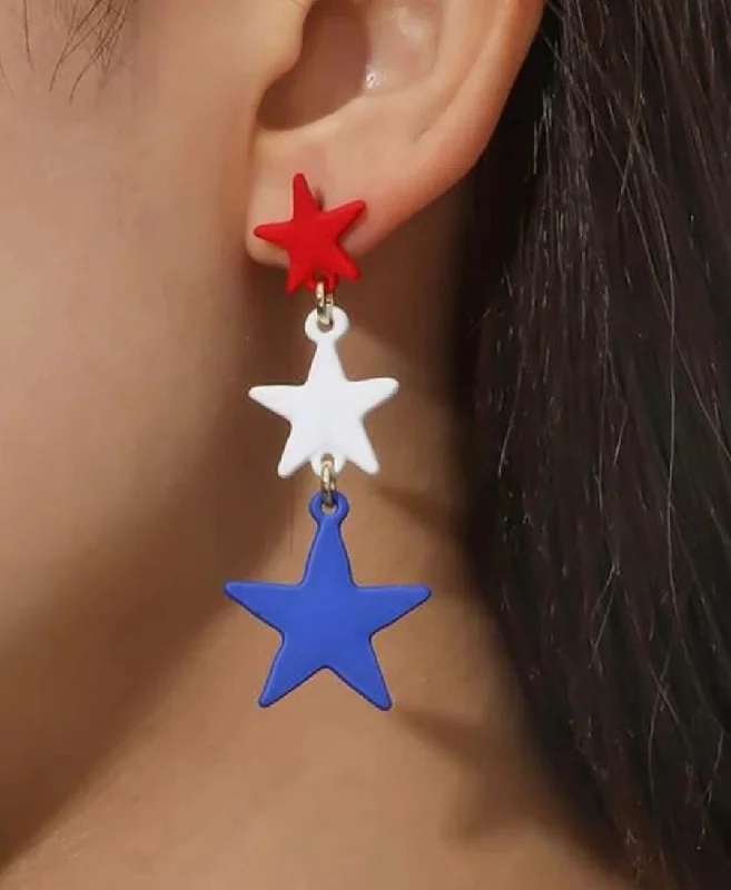 rose gold earrings for women -Red, White and Blue Star Earrings