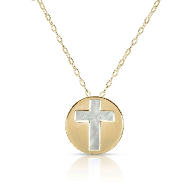 twist necklaces for women -Mother of Pearl Cross Medallion Necklace (14K)