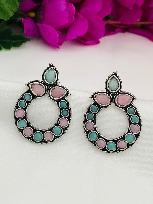 hoop stud earrings for women -Gorgeous Multicolor Oxidized Earrings For Womens