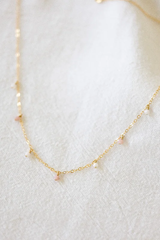 bar necklaces for women -Pink Opal Drop Necklace