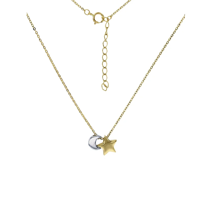 diamond pendant necklaces for women -Two-tone Star & Moon Fancy Necklace (14K)