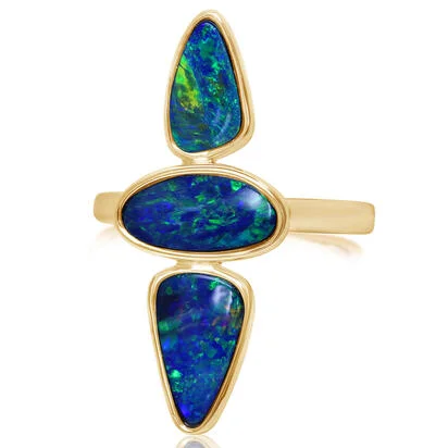 custom rings for women -Triple Opal Doublet Ring