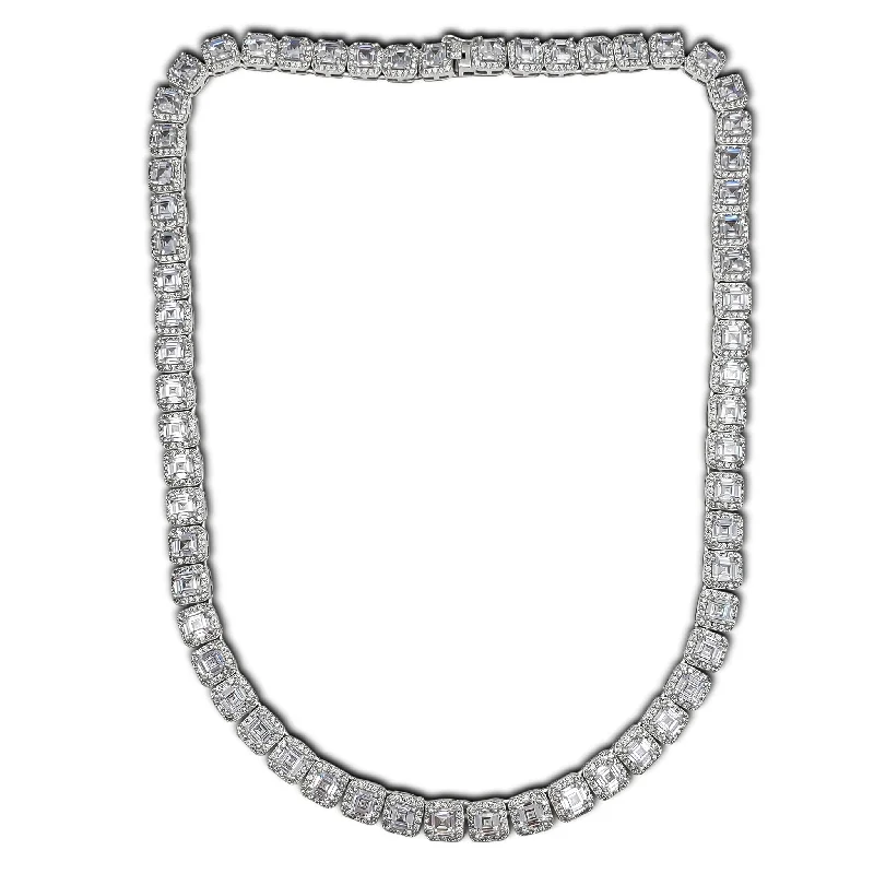 summer necklaces for women -Zirconia Square Radiant-Cut Tennis Necklace (Silver)