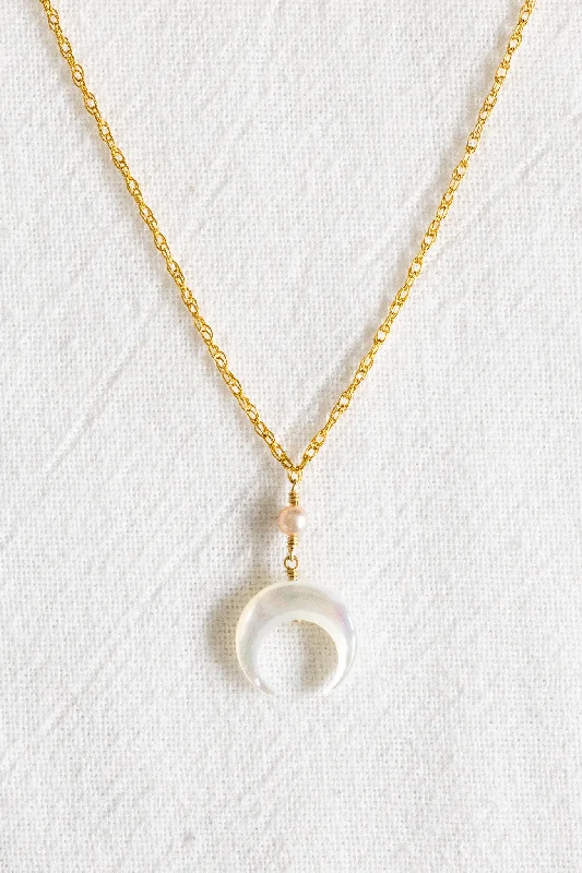 boho necklaces for women -Pink Pearl Crescent Mona Necklace