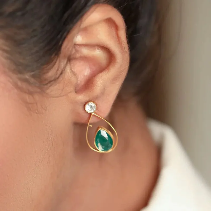 elegant drop earrings for women -Silver Green Stud