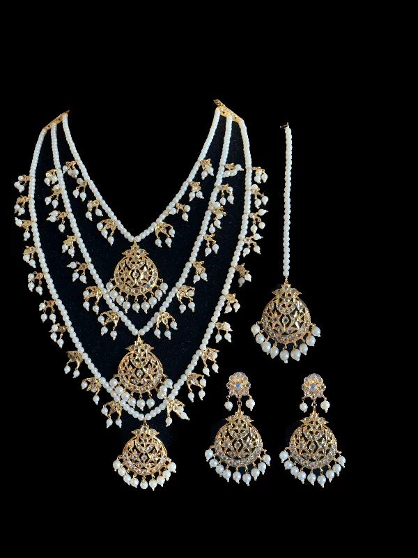 sapphire necklaces for women -SAT53 Tooba three layered pearl necklace with earrings and Tika ( SHIPS IN 4 WEEKS )