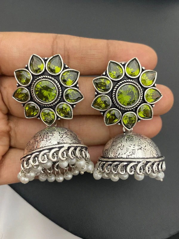 tassel earrings for women -Appealing Green Color Floral Designer Oxidized Earrings For Women