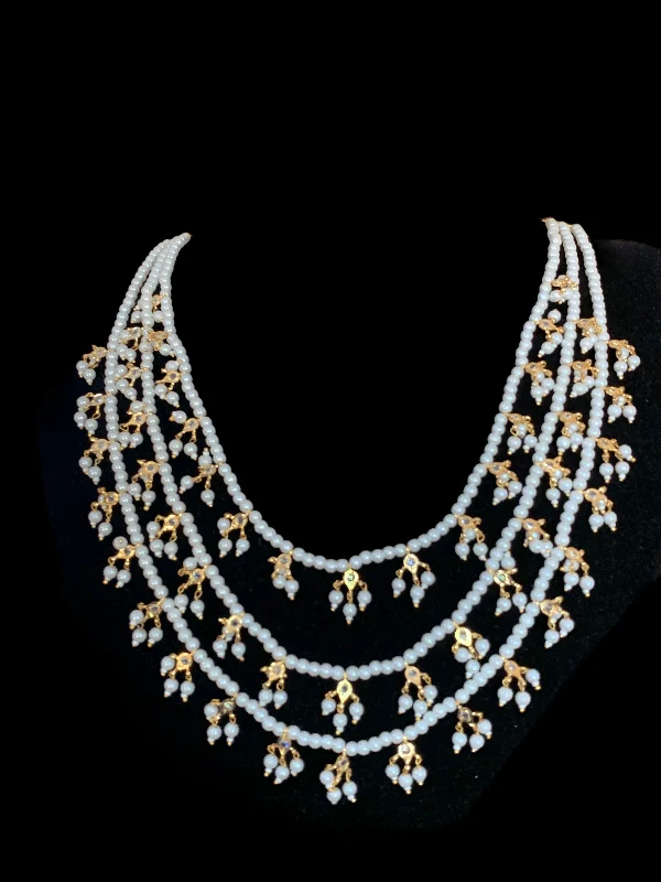 fine diamond necklaces for women -SAT46 Tanya three layer shell pearl necklace  ( SHIPS IN 4 WEEKS  )