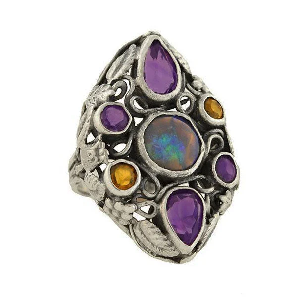 stacked wedding rings for women -Early Retro Large Sterling Multi Gemstone Cluster Ring