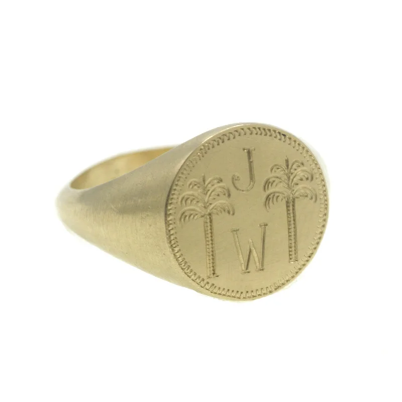 wedding rings for women -Custom Palm Tree Engraved Signet Ring