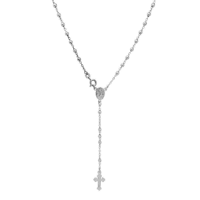 diamond and ruby necklaces for women -[3mm] Glossy Virgin Mary Crucifix Rosary Necklace (Silver)