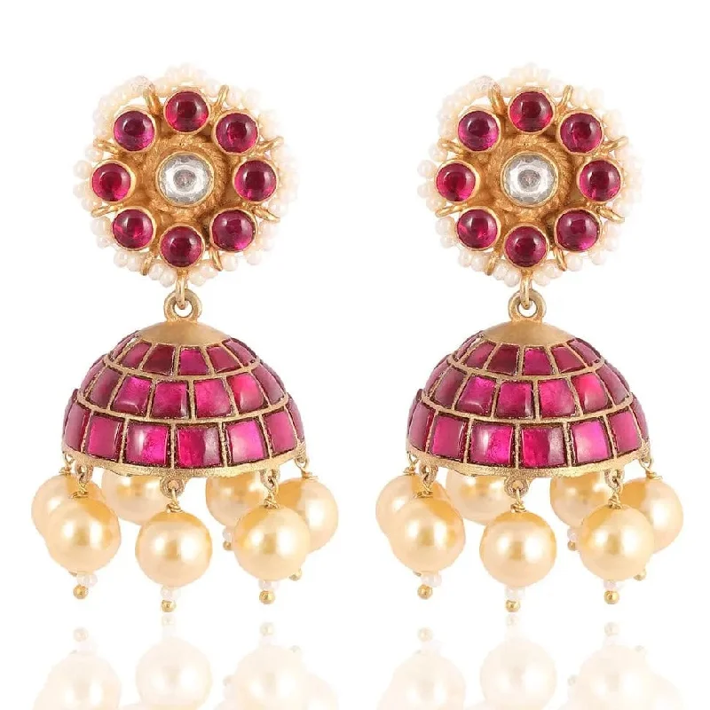 zirconia drop earrings for women -Silver Gold Plated Red Jhumka