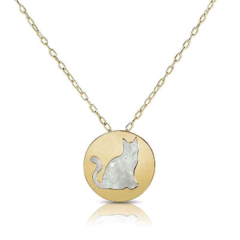 summer necklaces for women -Mother of Pearl Cat Medallion Necklace (14K)