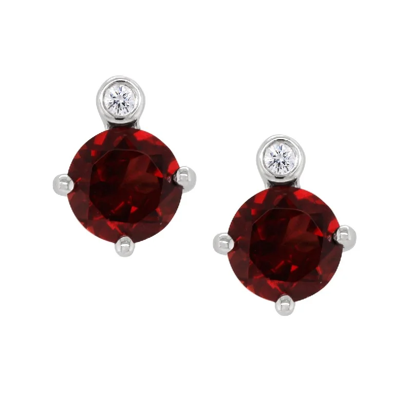 sapphire earrings for women -STERLING SILVER GARNET STUDS WITH DIAMOND ACCENTS, .02 CT TW