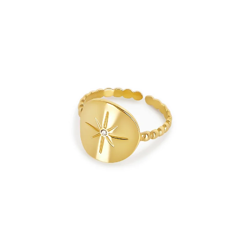 moonstone rings for women -Nautical Star Adjustable Rope Ring - Gold