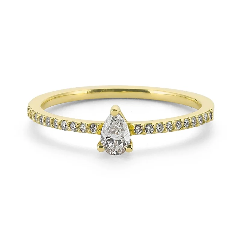 platinum engagement rings for women -Pave Solitaire Pear Ring