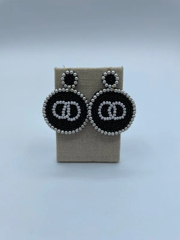 mini earrings for women -Black and White Beaded Earrings