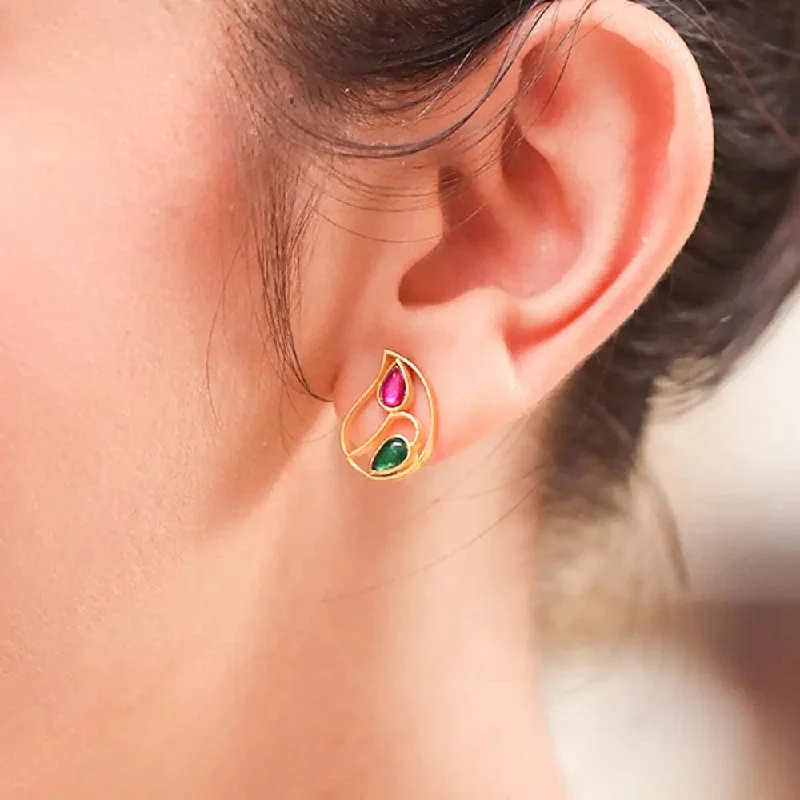 beautiful earrings for women -Silver 92.5 Aam Ras Red & Green Studs