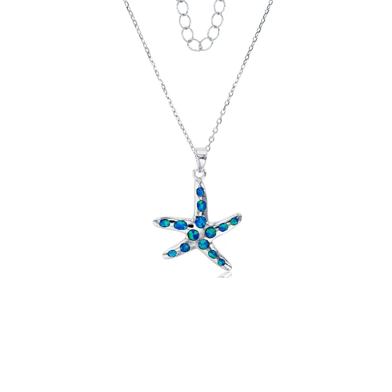 crystal pendant necklaces for women -Opal Starfish Necklace (Silver)