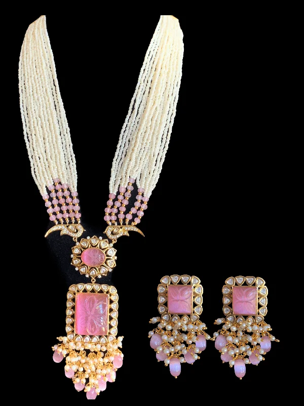 fine jewelry necklaces for women -LN93 Mithali high quality cz polki necklace  set -pink( READY  TO SHIP)