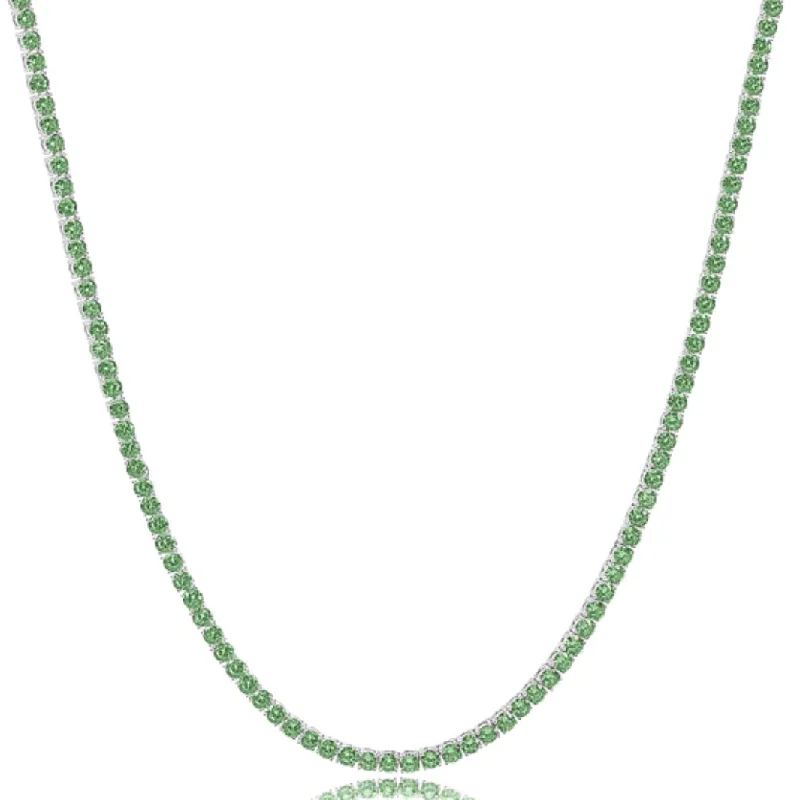 diamond necklaces for women -Green Zirconia Tennis Necklace (Silver)