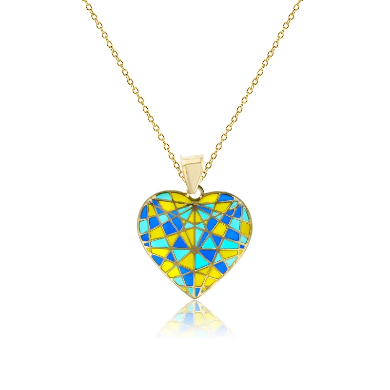 antique necklaces for women -Enameled-Mosaic Heart Fancy Necklace (14K)