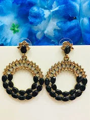 hoop earrings for women -Dazzling Black Color Designer Earrings With Stones For Women