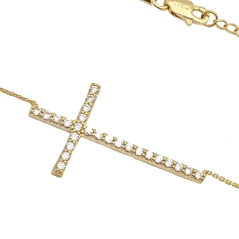 crystal pendant necklaces for women -Horizontal Cross Necklace (14K)