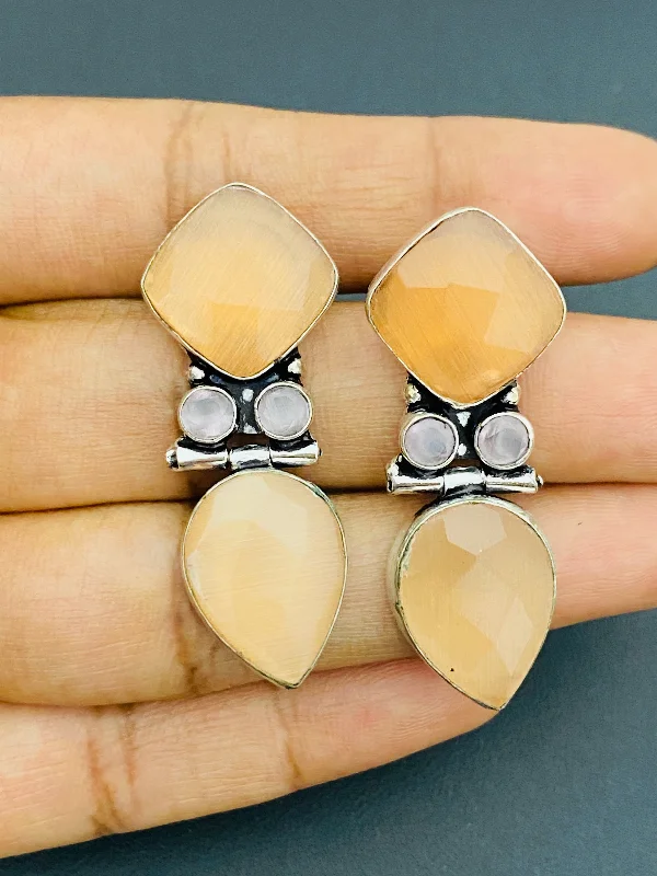 ear jackets for women -Trendy Pastel Yellow Color Oxidized Earrings For Women