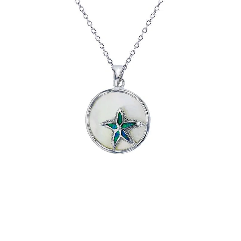 gemstone pendant necklaces for women -Blue Starfish Necklace (Silver)