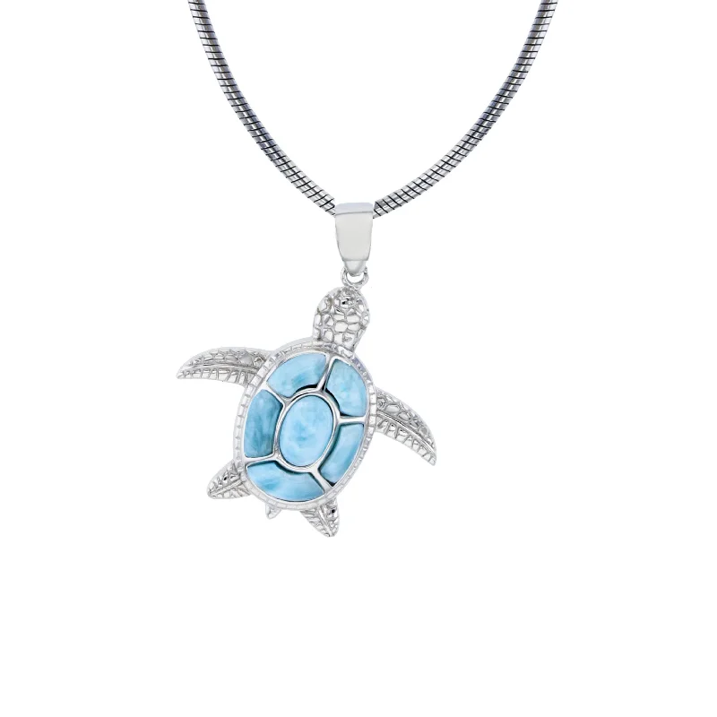 solitaire necklaces for women -Larimar Turtle Snake Necklace (Silver)