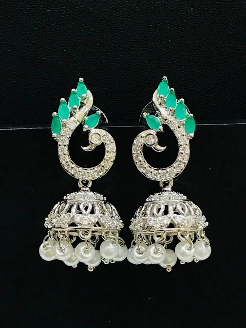 fashion statement earrings for women -Adorable Green Color American Diamond Earrings For Women