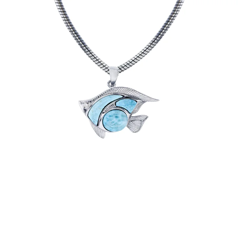 gold heart necklaces for women -Larimar Fish Necklace (Silver)