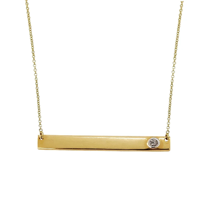 layered gold necklaces for women -Diamond Bar Tag Necklace (14K)