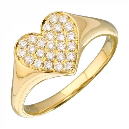 band rings for women -Pave Heart Small Signet Ring