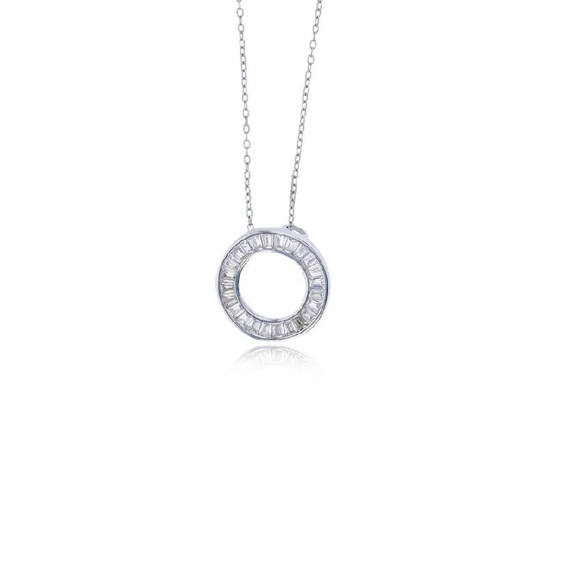 pendant necklaces for women -Baguette Cz Open Circle Necklace (Silver)