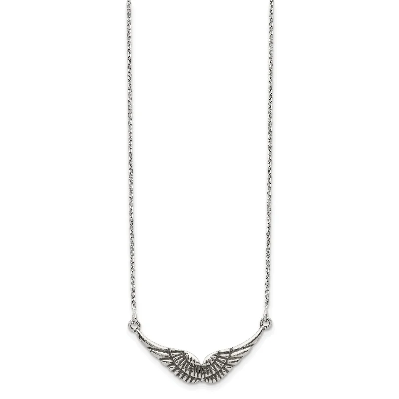 bridal necklaces for women -Antiqued Wings Necklace (Silver)