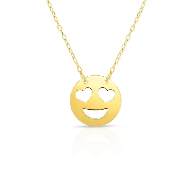 geometric necklaces for women -Happy Face Necklace (14K)