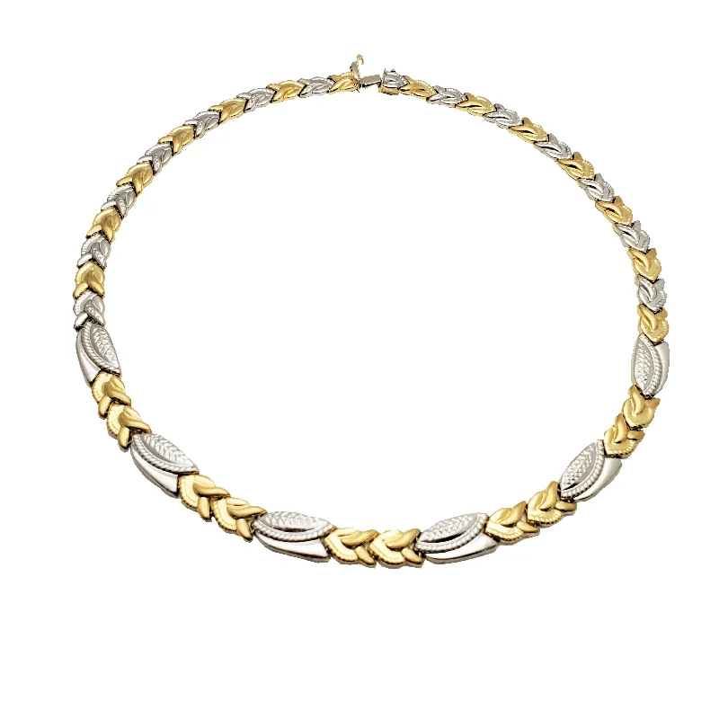 moonstone necklaces for women -Two-Tone Braided Leaves Necklace (14K)