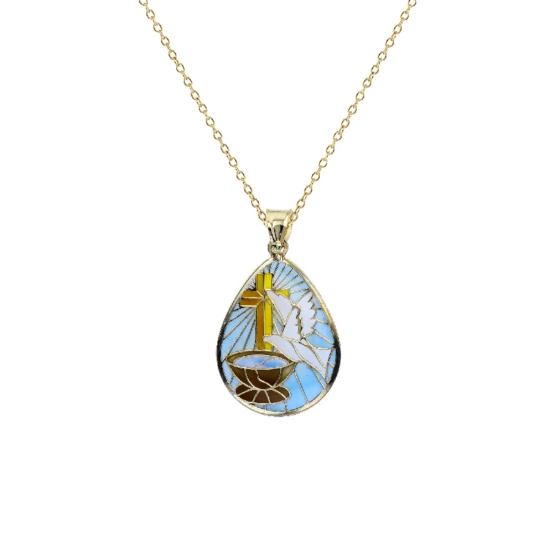 dainty gold necklaces for women -Colorful-Enameled Cross/Dove/Water Fancy Necklace (14K)