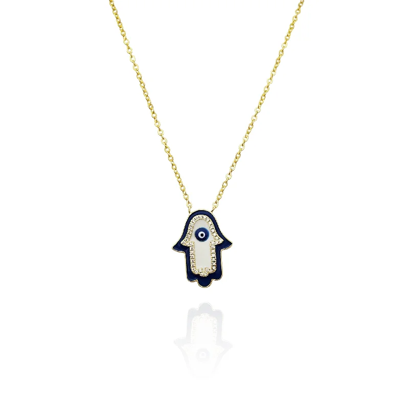 moonstone necklaces for women -Hamsa Hand CZ Necklace (Silver)