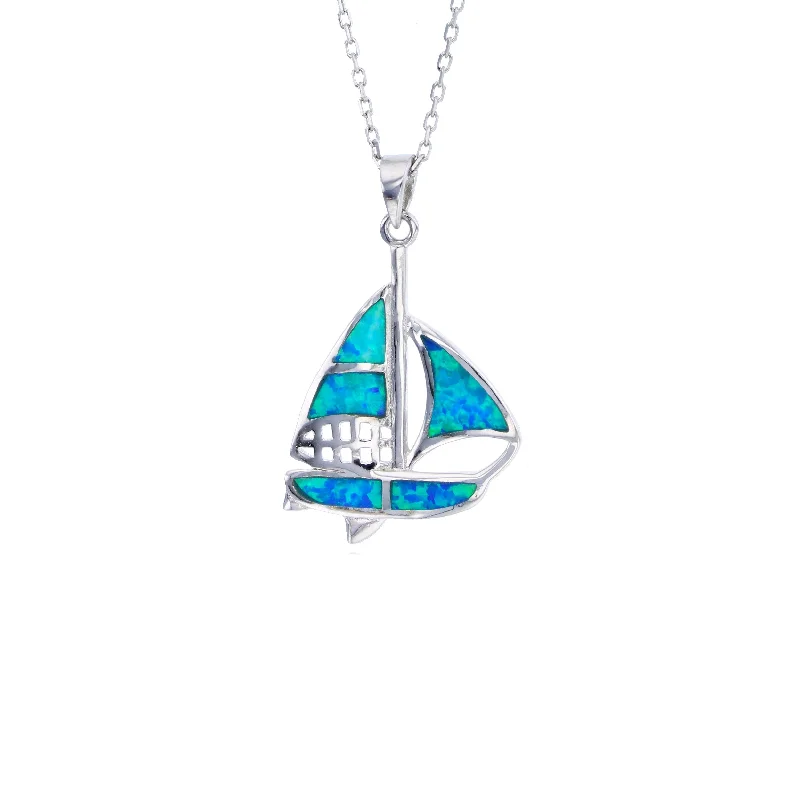 vintage-inspired necklaces for women -Opal Ship Necklace (Silver)