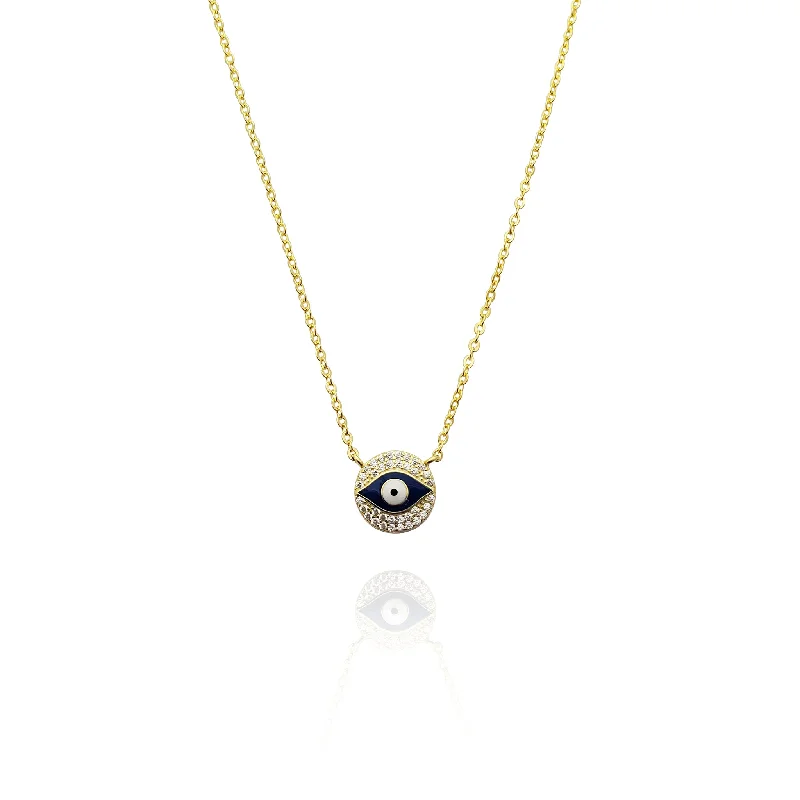 crystal necklaces for women -Rounded Evil Eye CZ Necklace (Silver)