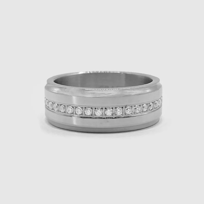 stacked rings for women -Iced Band Ring (Silver)